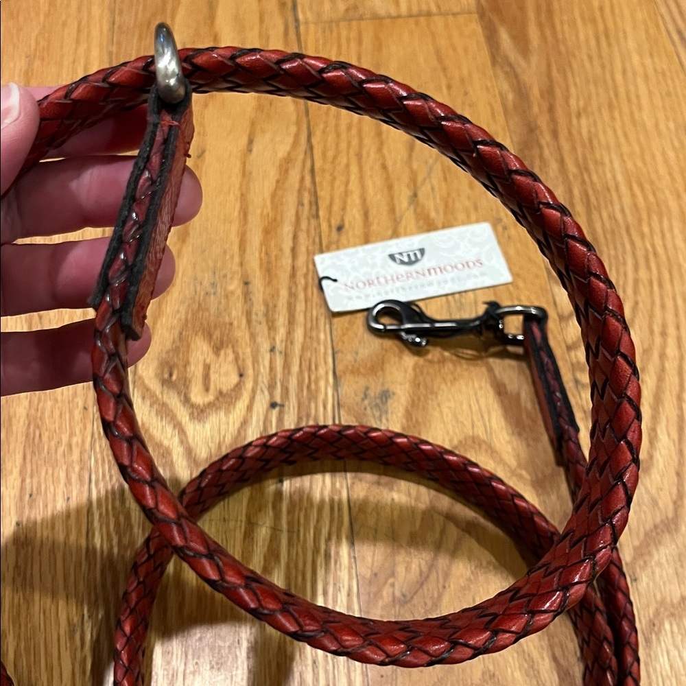 Northern Moods Red Braided Leather Dog Leash - Picture 3 of 6